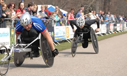 Wheelchair racers near the finish